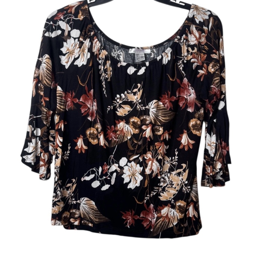 Chic Floral Women's Blouse in Black and Brown